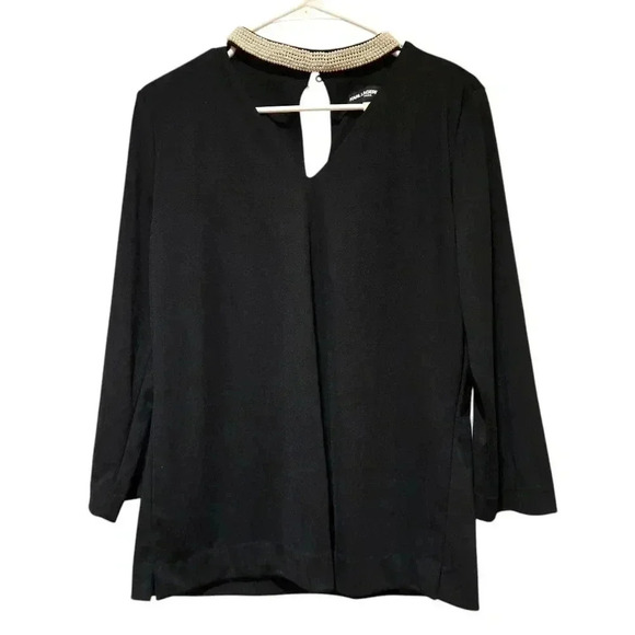 Karl Lagerfeld Beaded Long Sleeve Blouse Black Size M #118 - Picture 1 of 7